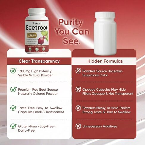 Lemeli Beetroot - 1300mg, Lemeli Beet Root Capsules, Boost Vitality, Immune and Digestive, Pure, Non-GMO & Gluten Free, Beet Root Supplement, 60 Capsules (1) in Saudi Arabia