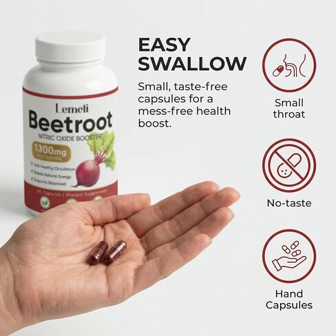 Lemeli Beetroot - 1300mg, Lemeli Beet Root Capsules, Boost Vitality, Immune and Digestive, Pure, Non-GMO & Gluten Free, Beet Root Supplement, 60 Capsules (1) in Saudi Arabia