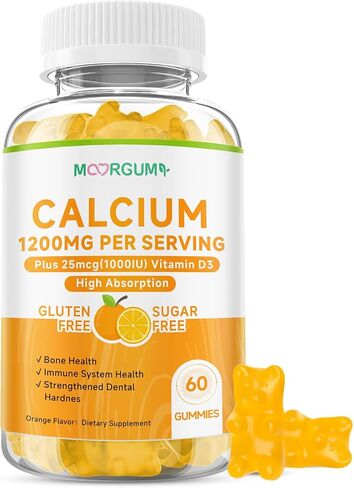 Calcium Citrate Gummies for Kids, Adult - 1200 mg with Vitamin D3 1000IU - Support Bone, Teeth, Immune Health, High Absorption Calcium and Vitamin D Supplement, Orange Flavor, 60 Count in Saudi Arabia