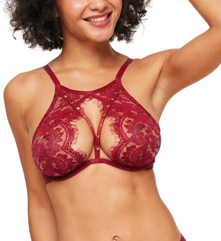 حمالة صدر دانتيل غير مبطنة من Adore Me Emmeline - 30A-38DD حمالة صدر دانتيل برقبة عالية للنساء مع تفاصيل مسمار وأشرطة قابلة للتعديل، أسود، 38DD in Kuwait