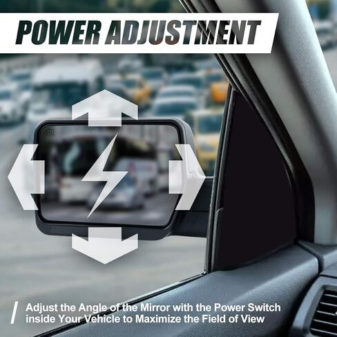 مرايا سحب سلالة السيارات المتوافقة مع Ford F150 2004-2014 ، الطاقة اليمنى للركاب الطاقة القابلة للتمديد تسخينها مع عوامل التعزيز المرايا الجانبية ، الأسود 04 05 06 07 08 09 10 11 12 13 14 in Kuwait