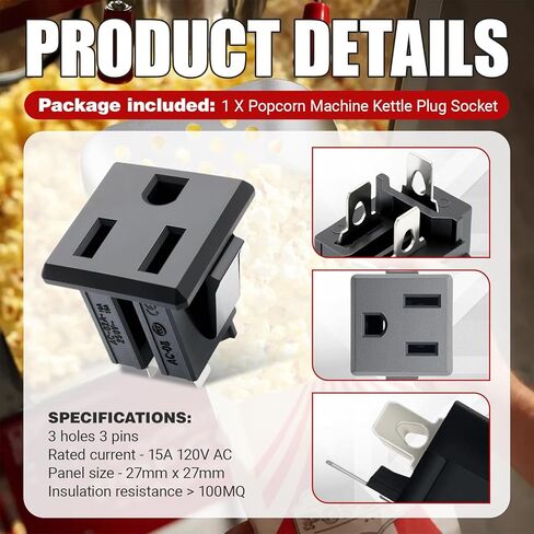 Popcorn Plug Socket Replacement Kit Fit for Great Northern Olde Midway Popcorn Machine Kettle Plug Socket (1Pcs) in Saudi Arabia