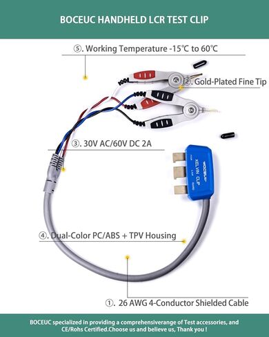 Handheld LCR Kelvin Test Clip Leads, Universal 4-Wire Test Leads for SMD Chip, Compatible with DE-5000 LCR Meter in Saudi Arabia