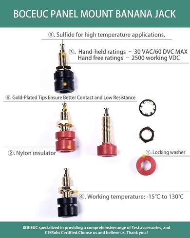 Gold-Plated Terminal Connector Binding Post, 4mm Banana Jack Panel Mount, 15A, 4PCS in Saudi Arabia