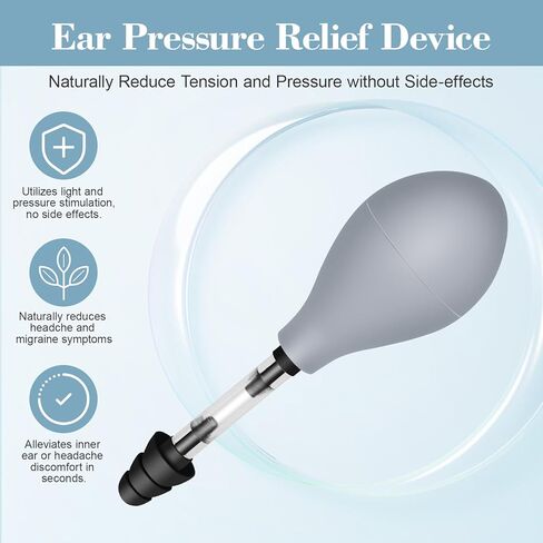 Ear Pressure Relief Device, Natural Migraine and Headache Relief Products, Targets Inner Ear Pressure, Comes with 3 Sizes of Earplugs – Great for Post-Flying Discomfort (Grey) in Saudi Arabia