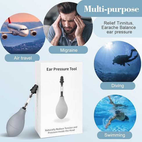 Ear Pressure Relief Device, Natural Migraine and Headache Relief Products, Targets Inner Ear Pressure, Comes with 3 Sizes of Earplugs – Great for Post-Flying Discomfort (Grey) in Saudi Arabia