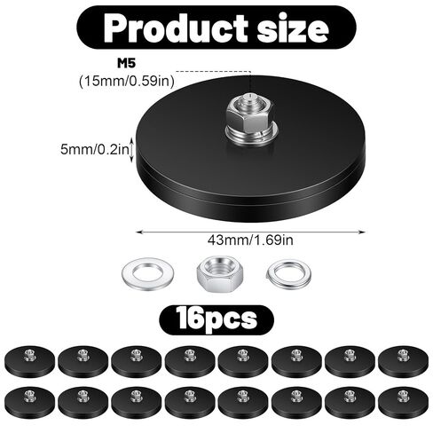 16 Pack Rubber Coated Magnets, Neodymium Magnet Base with M5 Magnetic Assembly Base, Strong Mounting Stud Magnet Black Rare Earth Magnets for Light Bar Mirror Camera Tool (1.69 Inch) in Saudi Arabia
