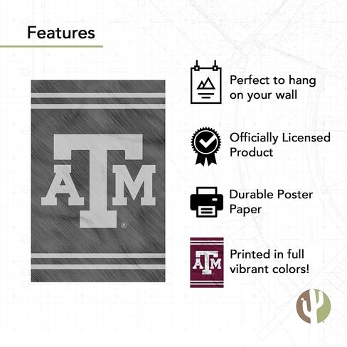 Desert Cactus Texas A&M University Poster Aggies TAMU 11 x 17 Inch Room Office Décor Decoration Official Fan Gear (11x17,Version 3) in Saudi Arabia