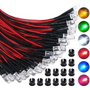 60 قطعة 12 فولت 5 مللي متر صغيرة صغيرة LED انبعاث ديود خيوط عدة سلكية مسبقًا مع حامل (6 ألوان × 10 قطعة) للحرف اليدوية النموذجية DIY in Kuwait
