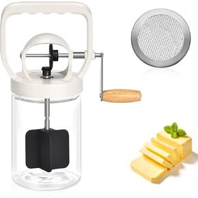 CAROD Traditional Manual Butter Churn Maker, 1.2L Capacity Glass Jar with Sifting Lid, Create Delicious Homemade Butter within 15 Min, Upgraded Design Protect from Injury in Kuwait