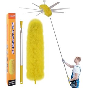 منفضة نسيج العنكبوت من دايمول مع عمود تمديد، طقم منفضة ريش من الألياف الدقيقة مقاس 110 بوصة مع رؤوس قابلة للانحناء وقابلة للغسل، فرشاة شبكة عنكبوتية، منافض لتنظيف مروحة السقف، السقف العالي، الستائر، الأثاث والسيارات in Kuwait