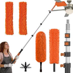 SISIUPASSIE 30FT Reach Ceiling Fan Cleaner Duster، منظف شفرة مروحة السقف مع عمود تمديد، مجموعات منفضة ريش من الألياف الدقيقة قابلة للغسل والاستبدال in Kuwait