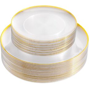 LIYH 60 Pcs Pink Plastic Plates with Gold Pink Plates Disposable Plate Includes 30 Dinner 10.25" and 30 Dessert Plate 7.5" for Baby Shower,Weddings,Parties,Birthday,Mothers Day in Saudi Arabia