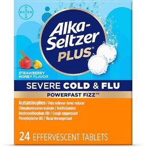 ألكا سيلتزر بلس باور فاست فيز، دواء البرد والأنفلونزا الشديد، أقراص فوارة بعسل الفراولة، 24 قيراط in Kuwait