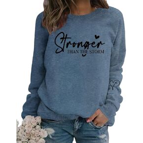 سويت شيرت مسيحي للنساء أقوى من العاصفة، قمصان بأكمام طويلة ورسومات ملهمة، بلوفر علوي in Kuwait