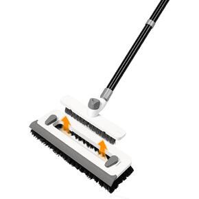 3 in 1 Floor Scrub Brush with Long Handle 55" Push Broom Stiff Bristle Scrubber Brush Squeegee Scrape & Detachable V-Grout Brush for Bathroom Kitchen Tile Deck Patio Garage Concrete Wall Cleaning Tool in Saudi Arabia