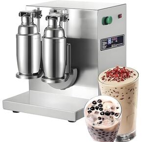 ماكينة رج شاي الحليب الأوتوماتيكية، خلاط مشروبات من الفولاذ المقاوم للصدأ مع 4 أكواب رج، رأس مزدوج 360 درجة، مؤقت رقمي، سعة 350-1000 مل لشاي الفقاعات والعصير والقهوة in Kuwait
