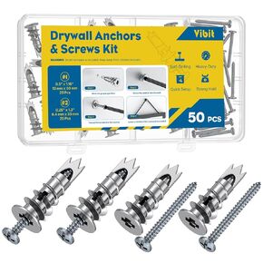 Vibit Self Drilling Drywall Anchors, Heavy Duty Wall Anchors for Drywall, Metal Dry Wall Anchors and Screws Kit, Zinc Alloy Sheetrock Anchors with #6 x 1 5/16" Screws, Picture Hanging Kit, 120 Pcs in Kuwait