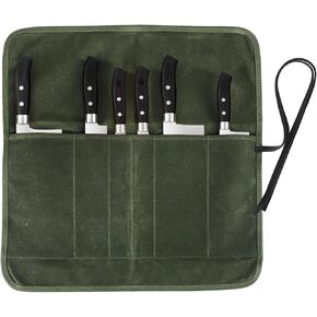 Knife Roll Bag, Chef’s Knife Roll Bag, Heavy Duty Chef Knife Roll Bag with 6 Slots, Waxed Canvas Knife Bag Roll, Knife Pouch Holder for Home, Kitchen, Grill (green) in Kuwait