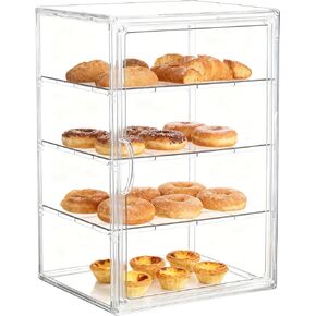 علبة عرض معجنات أكريليك قابلة للتعديل من 4 طبقات مع أبواب مغناطيسية، صندوق خبز مخبز على سطح المنضدة لكعك الدونات والبسكويت، درجة طعام شفافة، 15.75 × 11.81 × 9.84 بوصة، عبوة واحدة in Kuwait