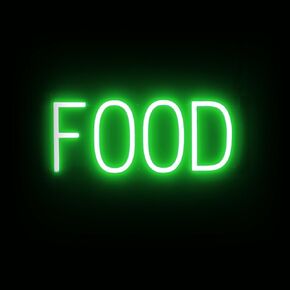 SpellBrite FOOD Sign | Restaurant-Related Green LED Sign with Neon Look | 16.9" x 6.3" in Saudi Arabia