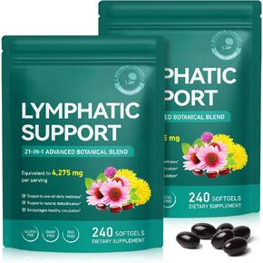 Lymphatic Drainage Supplements, Lymphatic Support Softgels for Immune Health, Plant-Based Formula with Echinacea, Burdock Root, Elderberry, Bromelain, Turmeric, 240 Softgels -2Pack in Saudi Arabia
