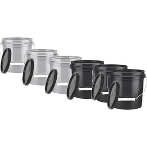 دلاء هاوس ناتشورالز بسعة 1 جالون مع أغطية - درجة الغذاء - حاويات بلاستيكية خالية من مادة BPA - (عبوة من 6) مصنوعة في الولايات المتحدة الأمريكية - رمادي وأسود in Kuwait