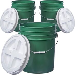 Hudson Exchange 5 Gallon (3 Pack) Bucket Pail Container with Gamma Seal Lid, Food Grade BPA Free HDPE, Green in Kuwait