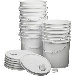 Hudson Exchange Premium 90 Mil HDPE Bucket with Handle and Rieke Lid, 5 gal, 6 Pack, Multiple Colors (Black) in Kuwait