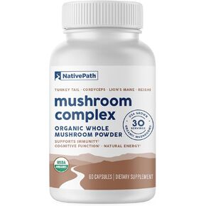 NativePath Mushroom Complex 1375mg - Organic Lions Mane, Turkey Tail, Cordyceps & Reishi - 4 Mushroom Supplement for Immune Support, Brain Focus & Energy - Beta-Glucans, Vegan, Non-GMO - 60 Capsules in Kuwait