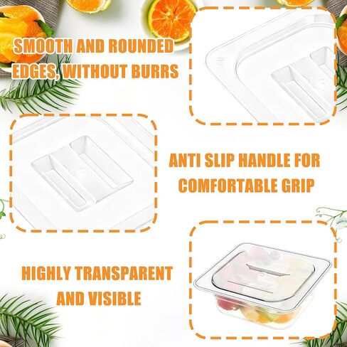 15 Pcs Polycarbonate Hotel Pan Lids with Handle 1/6 Size Universal Handled Food Pan Lid Clear Plastic Steam Table Pan Lid Food Storage Containers Covers for Restaurant Hotel Commercial（6.9"x 6.3"） in Kuwait