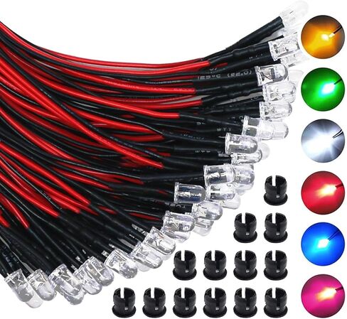 60 قطعة 12 فولت 5 مللي متر صغيرة صغيرة LED انبعاث ديود خيوط عدة سلكية مسبقًا مع حامل (6 ألوان × 10 قطعة) للحرف اليدوية النموذجية DIY in Kuwait