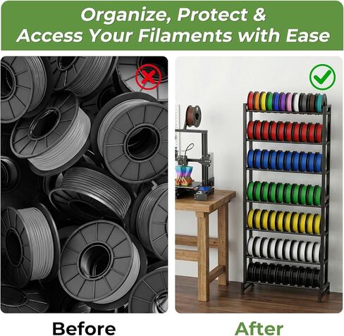 3D Printer Filament Rack, 7-Tier Heavy Duty Filament Storage Shelf, Reinforced Steel Organizer for PLA PETG ABS TPU Spools, Adjustable for 200g–5kg Filaments, Ideal for Print Farm, Maker Space, Lab in Kuwait
