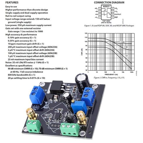 Instrumentation Amplifier, DC 12-24V 100 Microvolts Singleended/Differential Gain Range 1-10000 Times, AD623 Voltage Amplifier in Saudi Arabia