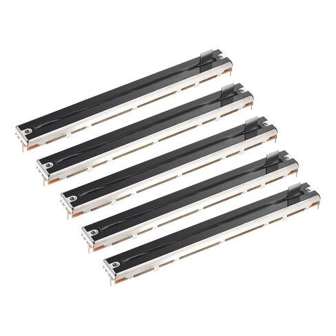 MECCANIXITY 5 قطع مستقيمة مزدوجة خطية منزلق الجهد 8 دبوس B10Kx2 128 مم (L) 100 مم سفر 8 × 8 مم مقبض ترويسة مقاومات متغيرة خلاط مقياس الجهد الإلكتروني لضبط التعتيم in Kuwait