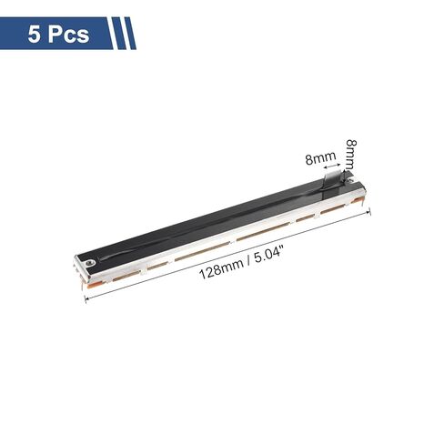 MECCANIXITY 5 قطع مستقيمة مزدوجة خطية منزلق الجهد 8 دبوس B10Kx2 128 مم (L) 100 مم سفر 8 × 8 مم مقبض ترويسة مقاومات متغيرة خلاط مقياس الجهد الإلكتروني لضبط التعتيم in Kuwait