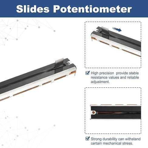 MECCANIXITY 5 قطع مستقيمة مزدوجة خطية منزلق الجهد 8 دبوس B10Kx2 128 مم (L) 100 مم سفر 8 × 8 مم مقبض ترويسة مقاومات متغيرة خلاط مقياس الجهد الإلكتروني لضبط التعتيم in Kuwait