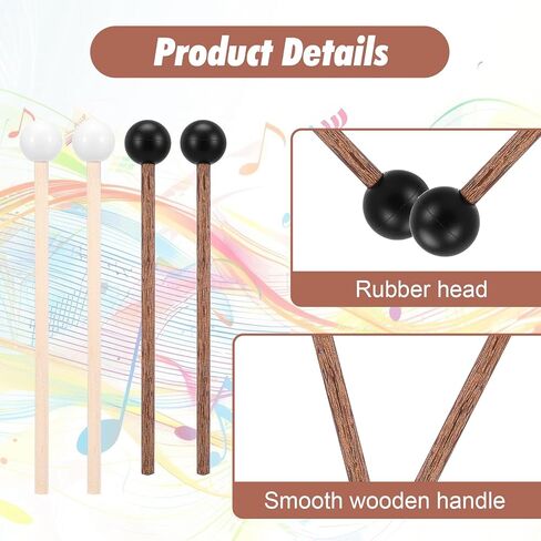 Molain 4 Pack Small Steel Tongue Drum Mallets, 5.9 Inch Rubber Drum Mallets Sticks for Xylophone Glockenspiel Musical Instruments Mallet Birch Wood Handle Silicone Head Percussion Sticks in Saudi Arabia