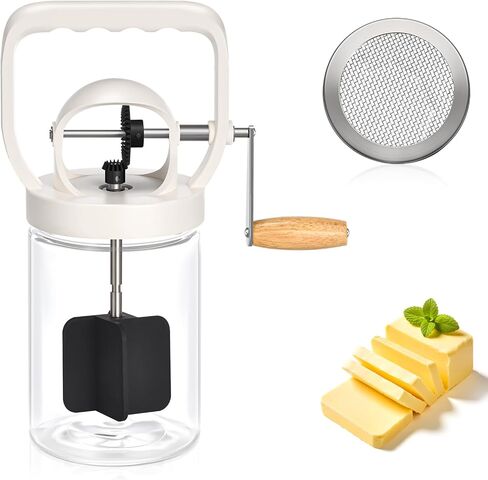 CAROD Traditional Manual Butter Churn Maker, 1.2L Capacity Glass Jar with Sifting Lid, Create Delicious Homemade Butter within 15 Min, Upgraded Design Protect from Injury in Kuwait