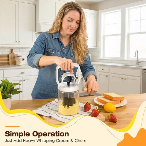 CAROD Traditional Manual Butter Churn Maker, 1.2L Capacity Glass Jar with Sifting Lid, Create Delicious Homemade Butter within 15 Min, Upgraded Design Protect from Injury in Kuwait