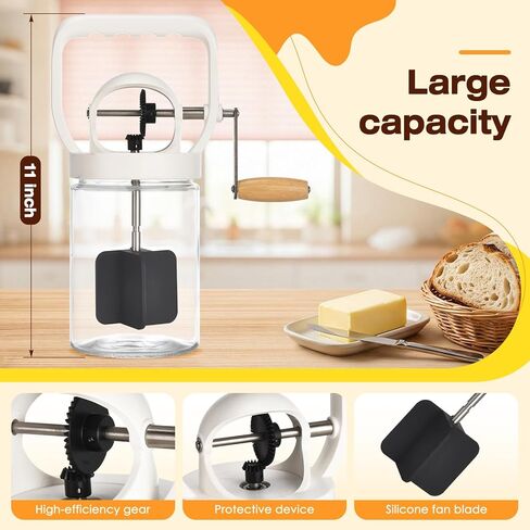 CAROD Traditional Manual Butter Churn Maker, 1.2L Capacity Glass Jar with Sifting Lid, Create Delicious Homemade Butter within 15 Min, Upgraded Design Protect from Injury in Kuwait