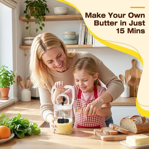 CAROD Traditional Manual Butter Churn Maker, 1.2L Capacity Glass Jar with Sifting Lid, Create Delicious Homemade Butter within 15 Min, Upgraded Design Protect from Injury in Saudi Arabia