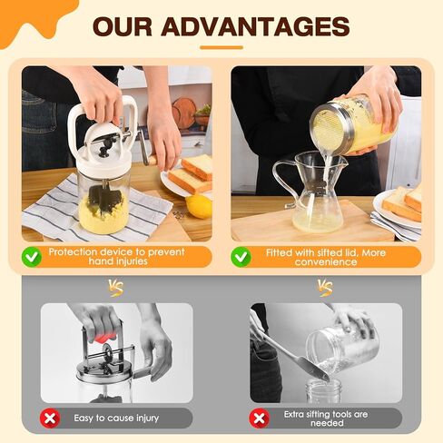 CAROD Traditional Manual Butter Churn Maker, 1.2L Capacity Glass Jar with Sifting Lid, Create Delicious Homemade Butter within 15 Min, Upgraded Design Protect from Injury in Saudi Arabia