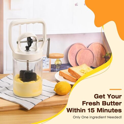 CAROD Traditional Manual Butter Churn Maker, 1.2L Capacity Glass Jar with Sifting Lid, Create Delicious Homemade Butter within 15 Min, Upgraded Design Protect from Injury in Saudi Arabia