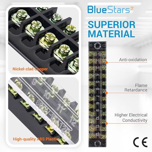 BlueStars 5 Packs 12 Positions Terminal Strip Blocks 600V 15A with Cover and 10 Packs 400V 15A 12 Positions Pre-Insulated Terminals Barrier Strip Used for Home Electrical Project in Saudi Arabia