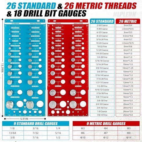 70 مقياسًا قياسيًا ومتريًا لفحص خيط الصواميل والمسمار، ولوحة تعريف البراغي والصواميل مع 26 مقياسًا قياسيًا و26 متريًا و18 مقياس حفر، ومقياس تحديد حجم المسمار لورشة العمل والإصلاحات المنزلية in Kuwait