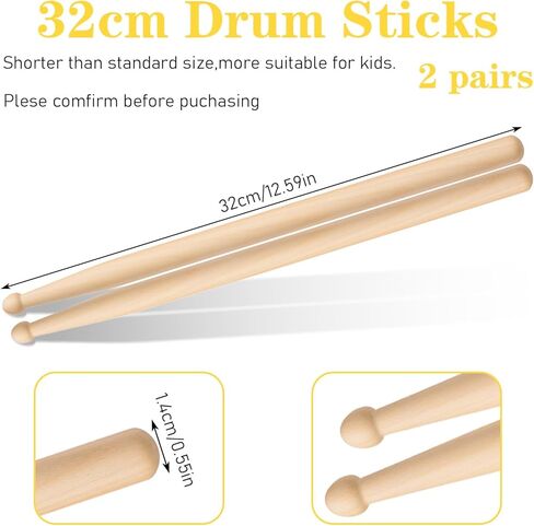 2 Pairs Drum Sticks, 5A Drum Sticks Maple Drumsticks for Electronic Drums set, Non-Slip Grip, Wood Tip for Acoustic Drums or Adults Percussion Drumsticks for Beginner (32CM) in Saudi Arabia