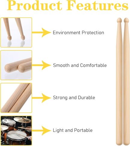 2 Pairs Drum Sticks, 5A Drum Sticks Maple Drumsticks for Electronic Drums set, Non-Slip Grip, Wood Tip for Acoustic Drums or Adults Percussion Drumsticks for Beginner (32CM) in Saudi Arabia