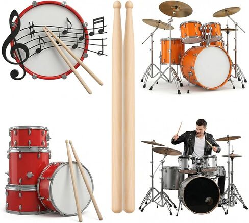 2 Pairs Drum Sticks, 5A Drum Sticks Maple Drumsticks for Electronic Drums set, Non-Slip Grip, Wood Tip for Acoustic Drums or Adults Percussion Drumsticks for Beginner (32CM) in Saudi Arabia