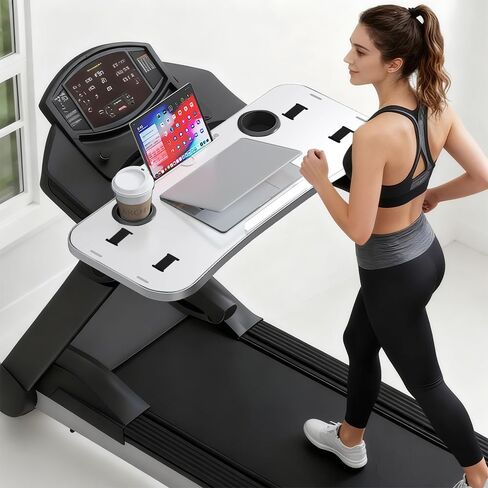 Treadmill Desk Attachment with Large Laptop Platform, Universal Ergonomic Workstation for Laptops/Tablets, Fits Treadmill Handlebars Up to 36 Inches, White in Kuwait